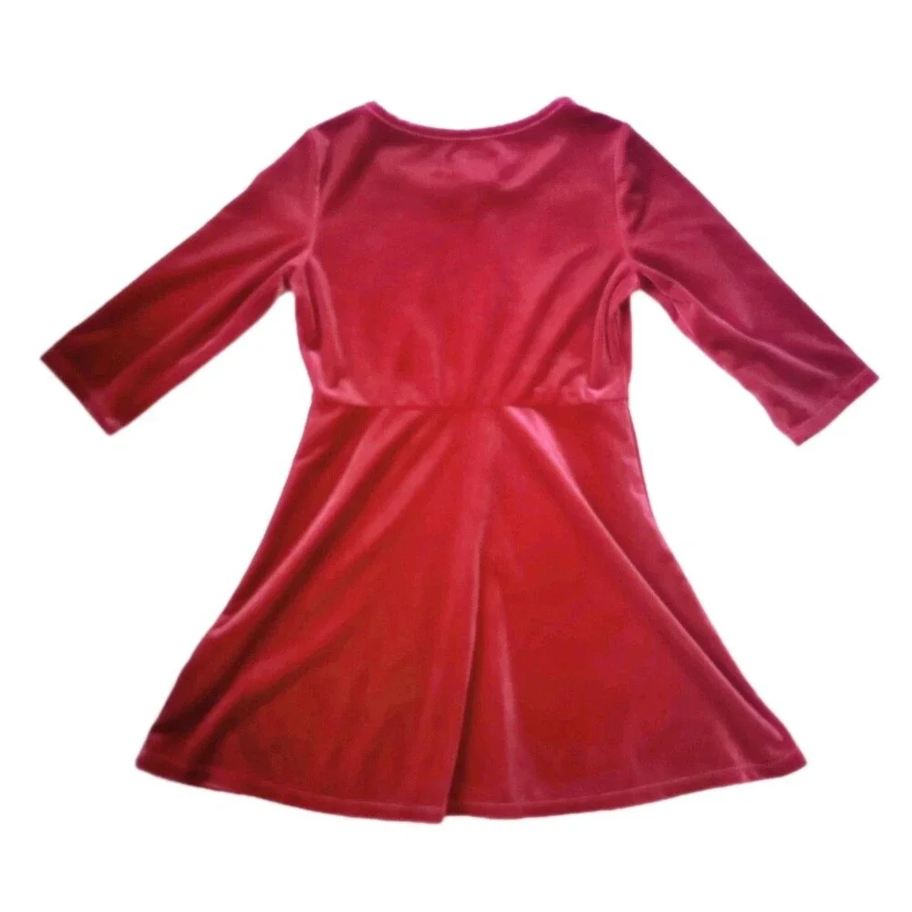 Simply Styled Crushed Red Velour Velvet 3/4 Sleeve Dress sz M 7/8 Girl Valentine